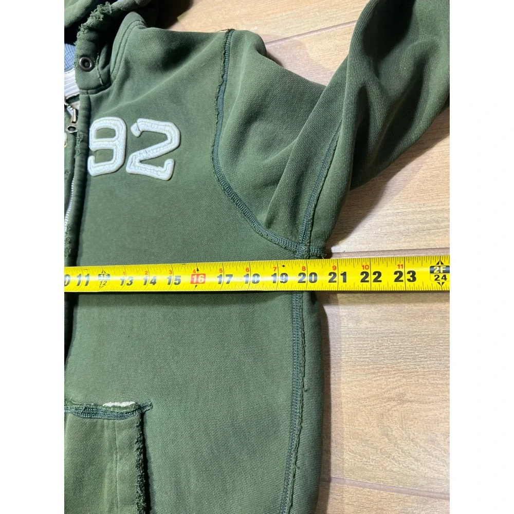 Abercrombie & Fitch Mens VTG Zip Hoodie Green Distressed AF‎ 92 Applique Medium